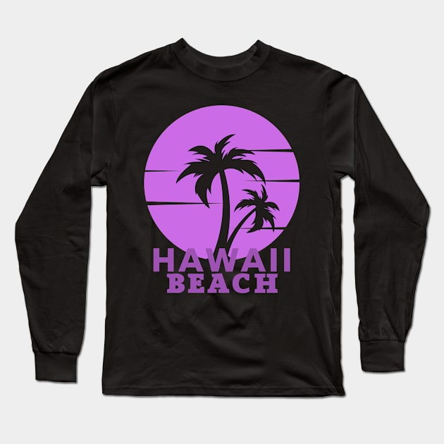 Hawaii Beach sunset Palm Trees Long Sleeve T-Shirt by bougieFire